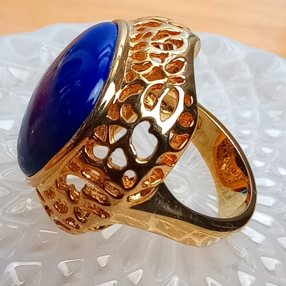 Patriotic Jewelry Lot Sarah Cov Pendant Necklace, Clips, Blue Chalcedony Ring - Picture 8 of 8